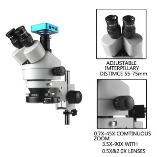 3,5-90X stufenlos zoombares Trinokular-Stereo-Mikroskop mit 38MP Kamera-Adapter