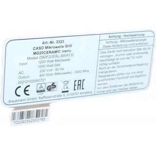 CASO  MG20 Ceramic menu 2-in-1 Mikrowelle mit Grill  Keramikboden und Grill-Rost fr 2 Ebenen, 900 W, 1000 W Grill, 20 L, Edelstahl, verspiegelt - gebraucht  