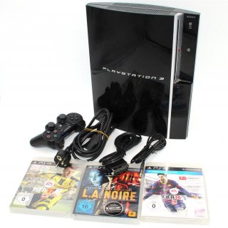 Sony PlayStation 3 80GB [inkl. DualShock Controller] schwarz - gebraucht + 3 Spiele