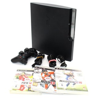 PlayStation 3 Slim Ps3 320 GB inkl Controller CECH3004b + 3 Spiele Gebraucht